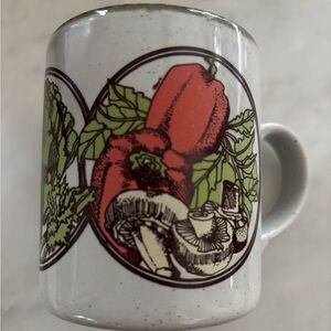 Vintage stoneware ceramic coffee/tea mug made in England with vegetables design